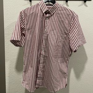 Banana Republic | Burgundy-ish and White Striped Short Sleeve Button Down